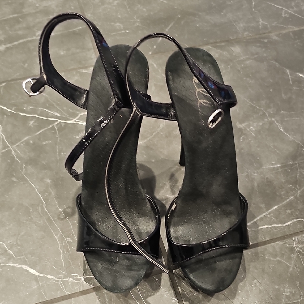 Ellie Glossy Black Strappy Heels